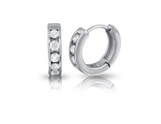 PARIKHS Rhodium Plated Channel Clear CZ Huggie Earring in 925 Sterling Silver