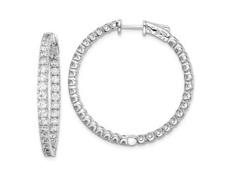 Sterling Silver Rhodium-plated CZ In and Out Round Hinged Hoop Earrings