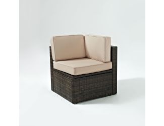 Palm Harbor Outdoor Wicker Corner Chair In Brown With Sand Cushions