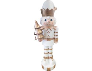 36-inch Elf Nutcracker Figurine Holding Tree in Gold/White