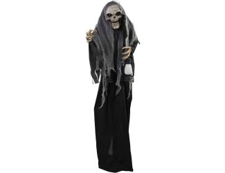 Life-Size Animatronic Skeleton Reaper with Lights and Sound, Indoor/Covered Outdoor Halloween Decora