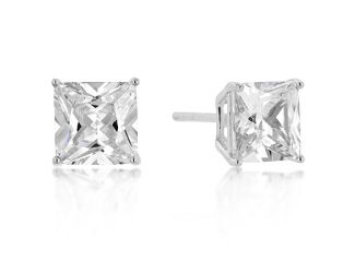 Sterling Silver 7 mm Princess Cut Cubic Zirconia Stud Earrings
