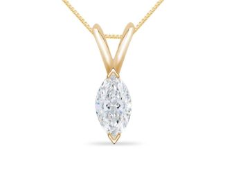 Bright White Pristine Marquise Lab Grown Diamond Pendant with chain in 14K Yellow Gold 0.65ct, GH,VS