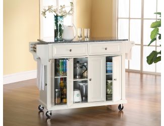 Grey Granite Top Kitchen Cart/Island (White)