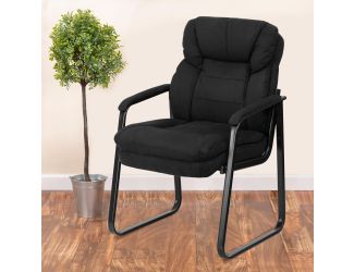 Black Microfiber Executive Side Reception Chair with Lumbar Support & Sled Base