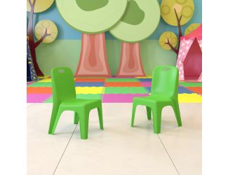 2 Pack Green Plastic Stackable School Chair with Carrying Handle and 11"H Seat