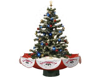 Let It Snow Series 29-In. Green Snowy Tree with Red Umbrella Base, Snow Function, Music, Decorations