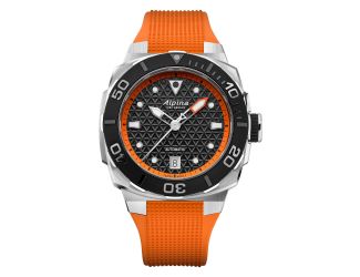 Men's Seastrong Diver Extreme Automatic Orange Rubber Strap Watch Black Dial