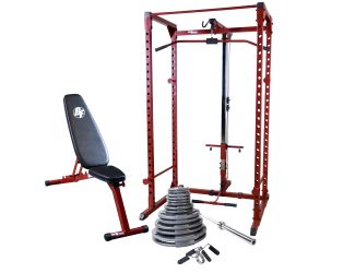 Best Fitness Power Rack w/Lat, Bench and Weight Set