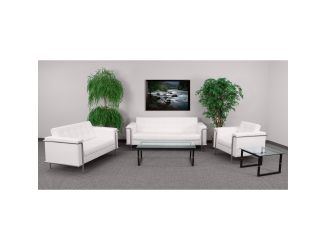 White LeatherSoft Double Stitch Detail Reception Set with Encasing Frame