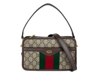 Gucci Ophida GG Supreme Canvas Leather Webstripe Top Handle Crossbody Handbag