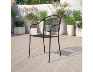 Black Indoor-Outdoor Steel Patio Arm Chair with Round Back - Caf Chair
