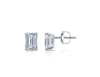 Bright White Pinnacle Emerald Lab Grown Diamond Screwback Stud in 14K White Gold 0.95ct, GH, VVS