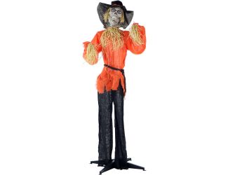 Life-Size Animatronic Skeleton Scarecrow with Lights and Sound, Indoor or Covered Outdoor Halloween