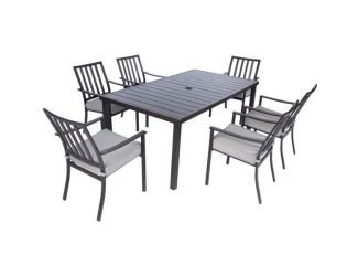 Carter 7-Piece Dining Set with 6 Grey Padded Dining Chairs and 72 in. x 40 in. Slat Table