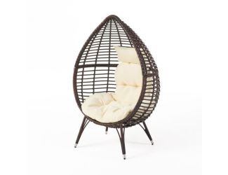 Multibrown Wicker Lounge Teardrop Chair w/Cushion