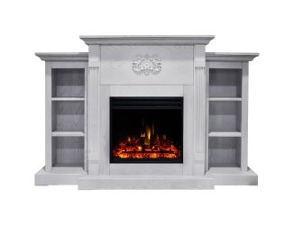 Sanoma Electric Fireplace Heater with 72-In. White Mantel, Bookshelves, Enhanced Multi-Color Log Dis