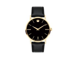 Mens Corporate Exclusive Gold and Black Leather Strap Watch Black Dial