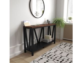 Farmhouse Style Rustic Entryway Console Table - White/Warm Oak Finish Top