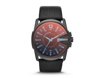 Mens Master Chief Black Leather Strap Watch Iridescent Dial
