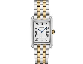 Seiko Essentials TT Quartz White Rectangle Dial, Roman Numerals, Gold/Silver bracelet