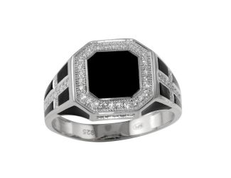 PARIKHS Men's Rhodium Plated Square Cross Ring with CZ in 925 Sterling Silver - Size-10