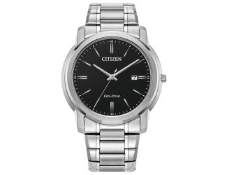 Men's Corporate Exclusive Eco-Drive Silver-Tone Stainless Steel Watch Black Dial