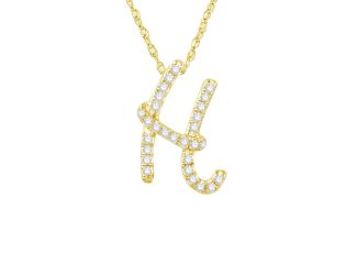 PARIKHS Initial Pendant Alphabet 'H' in CZ with chain in 925 Sterling Silver with Yellow Plating