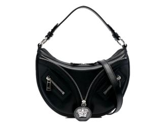 Versace La Medusa Repeat Small Hobo Shoulder Bag Black Calfskin Leather
