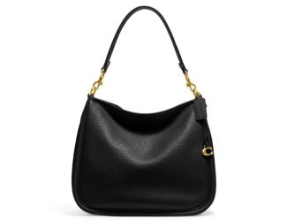 Soft Pebbled Leather Cary Shoulder Bag - Black/Brass
