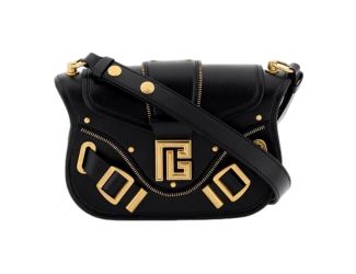 Balmain Blaze Black Smooth Calf Leather Medium Flap Shoulder Bag