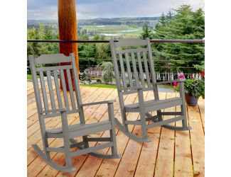 2 Pack All-Weather Rocking Chair in Gray Faux Wood - Patio and Yard Furniture