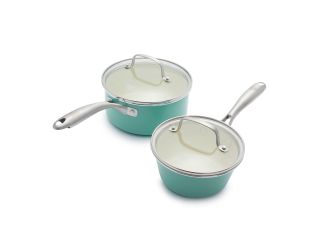 Artisan Healthy Ceramic Nonstick 2pc Saucepans w/ Lids Turquoise