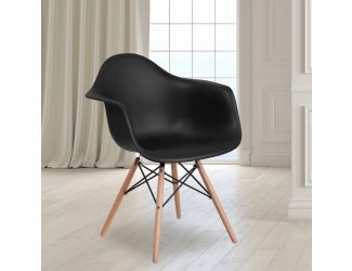 Black Plastic Chair with Arms and Wooden Legs - Accent & Side Chair