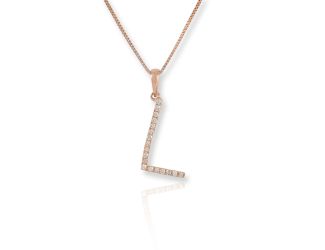 PARIKHS Diamond Initial 'L' Pendant Necklace in 18k Rose Gold over Sterling Silver 0.10ct IJK-I2