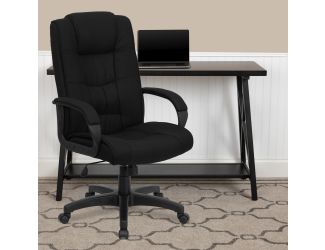 High Back Black Fabric Multi-Line Stitch Upholstered Swivel Office Chair