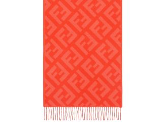 Fendi FF Print Tulip Woven Cashmere Fringe Scarf