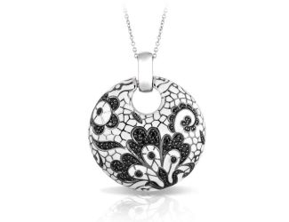 Belle Etoile Round Black Cubic Zirconia studded Fleur de Lace Pendant - 925 SS with chain