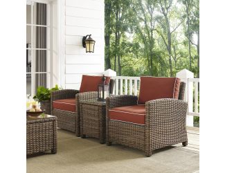 Bradenton 3-Piece Outdoor Wicker Conversation Set With Sangria Cushions