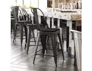 All-Weather Counter Height Stool with Poly Resin Seat - Black/Black