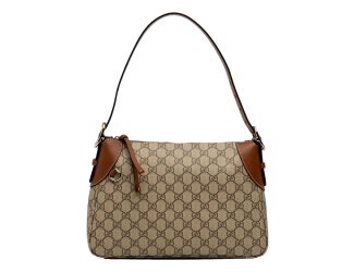 Gucci GG Emblem Supreme Canvas Medium Leather Shoulder Bag Brown Beige
