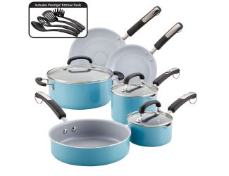 13pc Eco Advantage Ceramic Nonstick Cookware Set Aqua