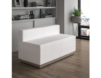 White LeatherSoft Loveseat with Stainless Steel Base - Reception Furniture