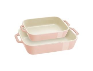 2pc Ceramic Rectangular Baking Dish Set Light Pink