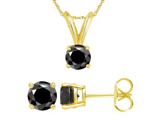 PARIKHS Black Round AA Quality Diamond Pendant-Earring Set in Yellow Gold over Silver,0.80ct