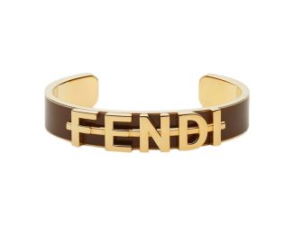 Fendi Fendigraphy Gold Tone Metal Brown Enamel Cuff Bracelet