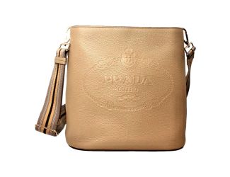 Prada Vitello Phenix Cammeo Leather Stripe Strap Bucket Bag