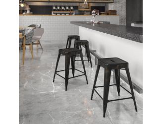 Commercial Grade 24"H Backless Black-Gold Metal Indoor-Outdoor Counter Stool