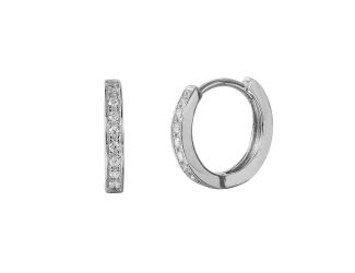 PARIKHS Rhodium Plated CZ Huggie Hoop Earrings in 925 Sterling Silver-12mm
