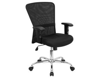 Mid-Back Black Mesh Contemporary Swivel Task Office Chair w/ Chrome Base & Arms